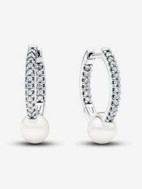 Treated Freshwater Cultured Pearl & Pav�� Hoop Earrings